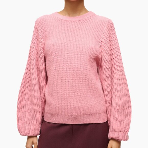 Staud Aura Ribbed Wool-Blend Sweater in Damask Pink - Picture 1 of 5